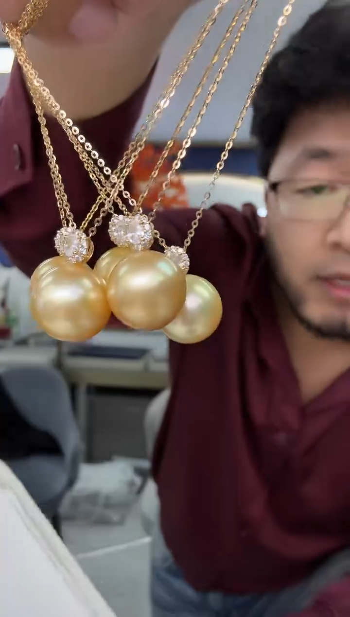 银S925镶嵌耳饰海水珍珠南洋金珠吊坠拍一发一