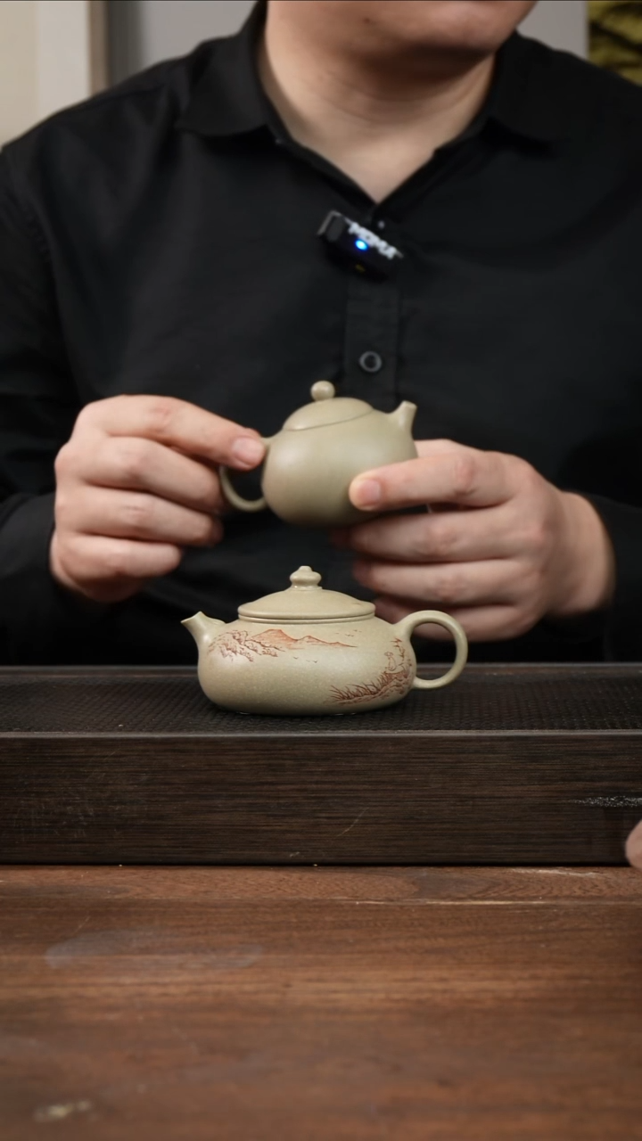 茶杯紫砂爱**地本绿寒江   刻绘    140CC   