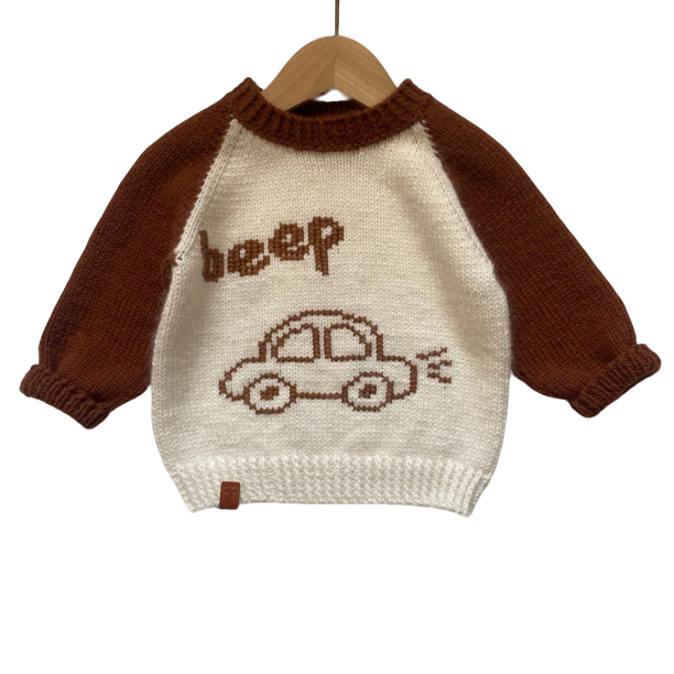 双色圆领棉绒线童装柔软亲肤男宝宝婴幼儿童毛线男宝宝毛衣小汽车