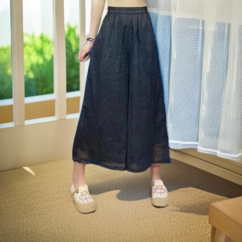木雅服饰工厂店-2110款苎麻阔腿裤夏季松紧腰高腰时尚百搭设计款
