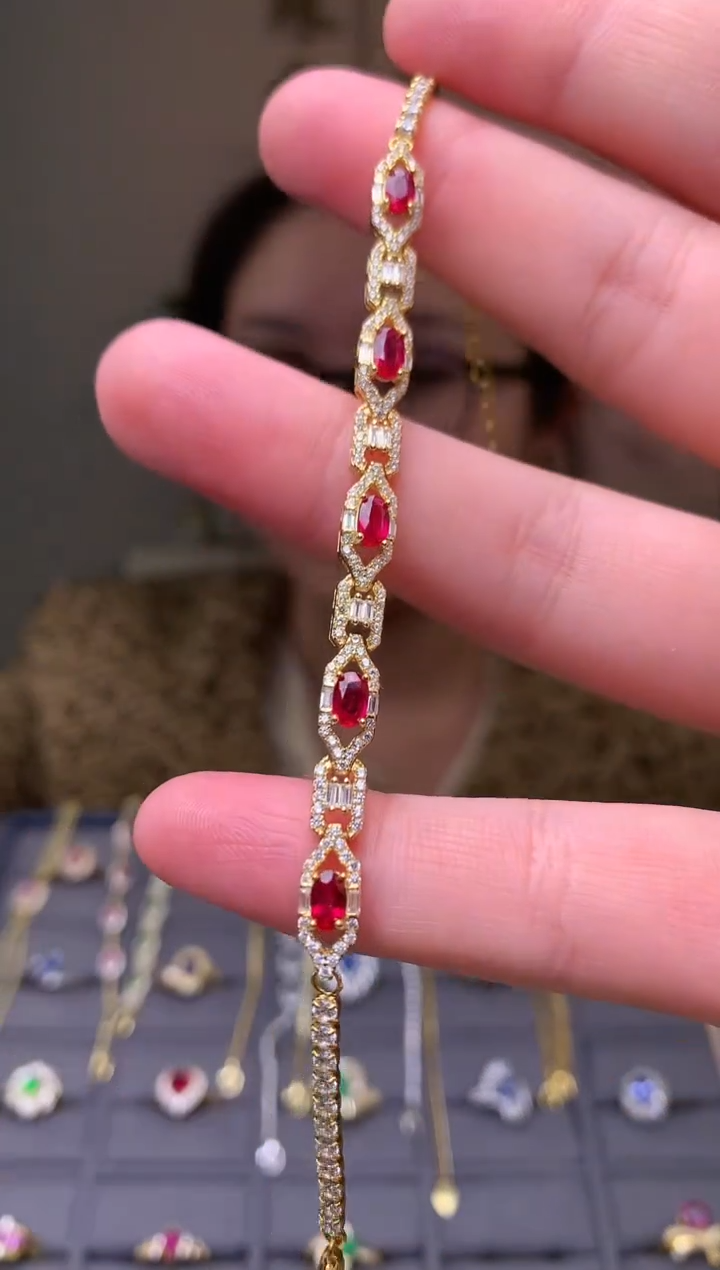 银S925镶嵌手链红宝石手链