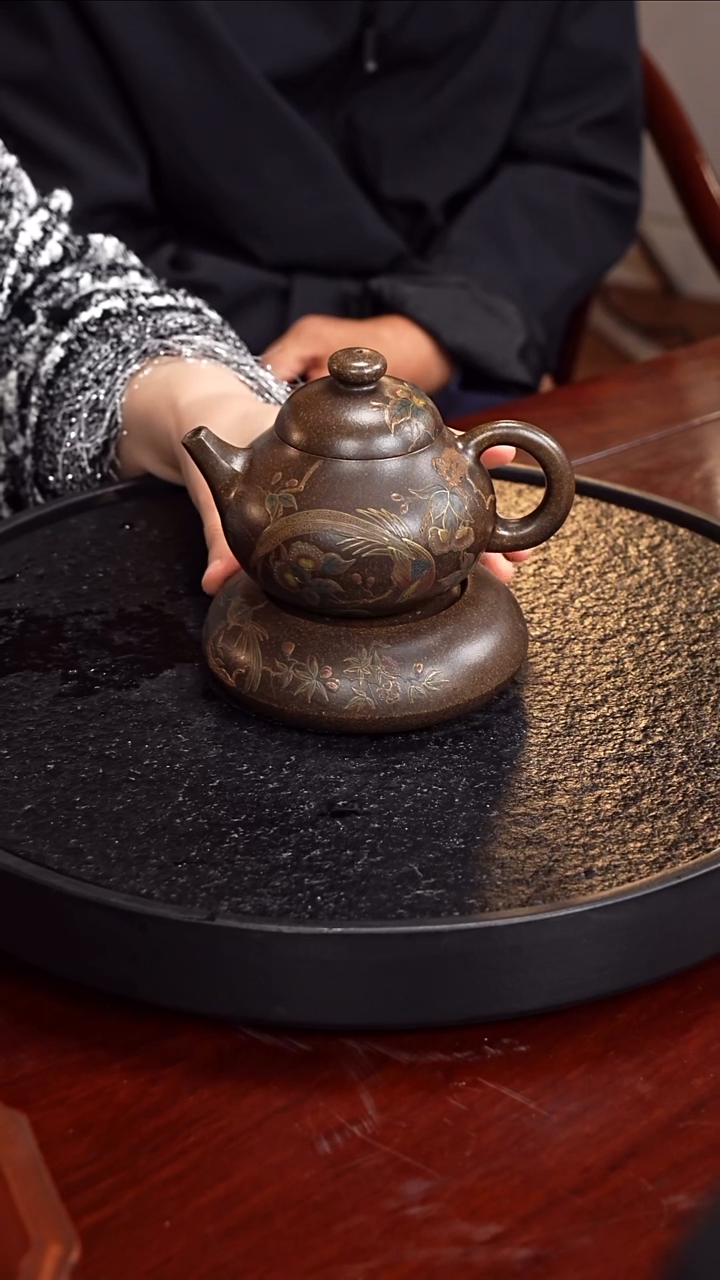 茶壶紫砂顾海荣 文旦套组57桂花砂 330毫升 邮票 单国强 配两只杯