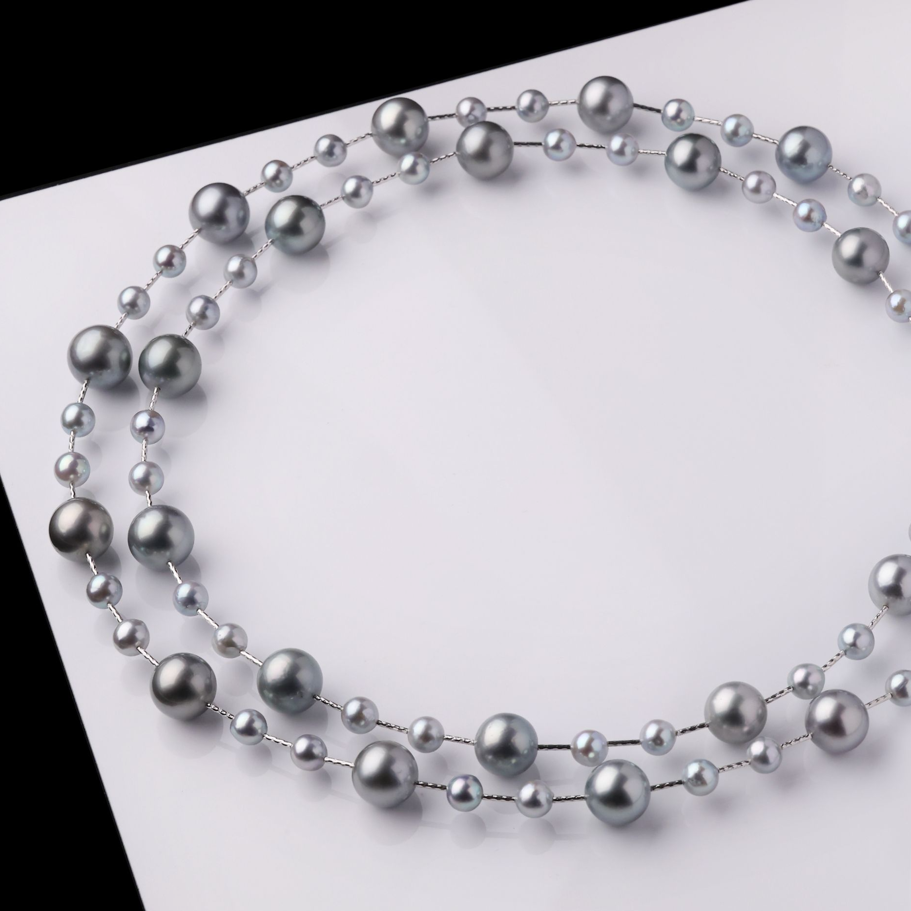 大溪地铂金灰珍珠项链6-13mm18K金黑珍珠混彩真多麻多样性发一