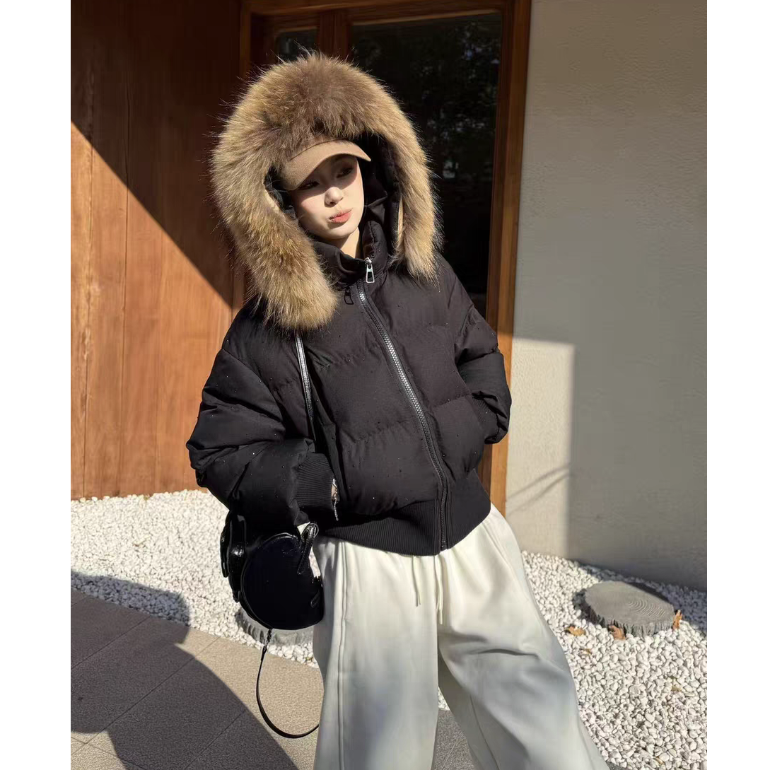 【短款】9815满天星连帽毛领羽绒服（衣长68左右）