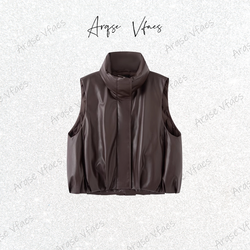 艾家同款2025冬季新款时尚百搭白鸭绒PU立领无袖马甲女AR004146