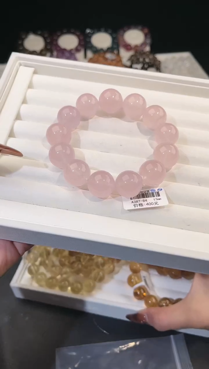 【闪购商品】水晶手链未镶嵌多样性发一粉晶17mmm