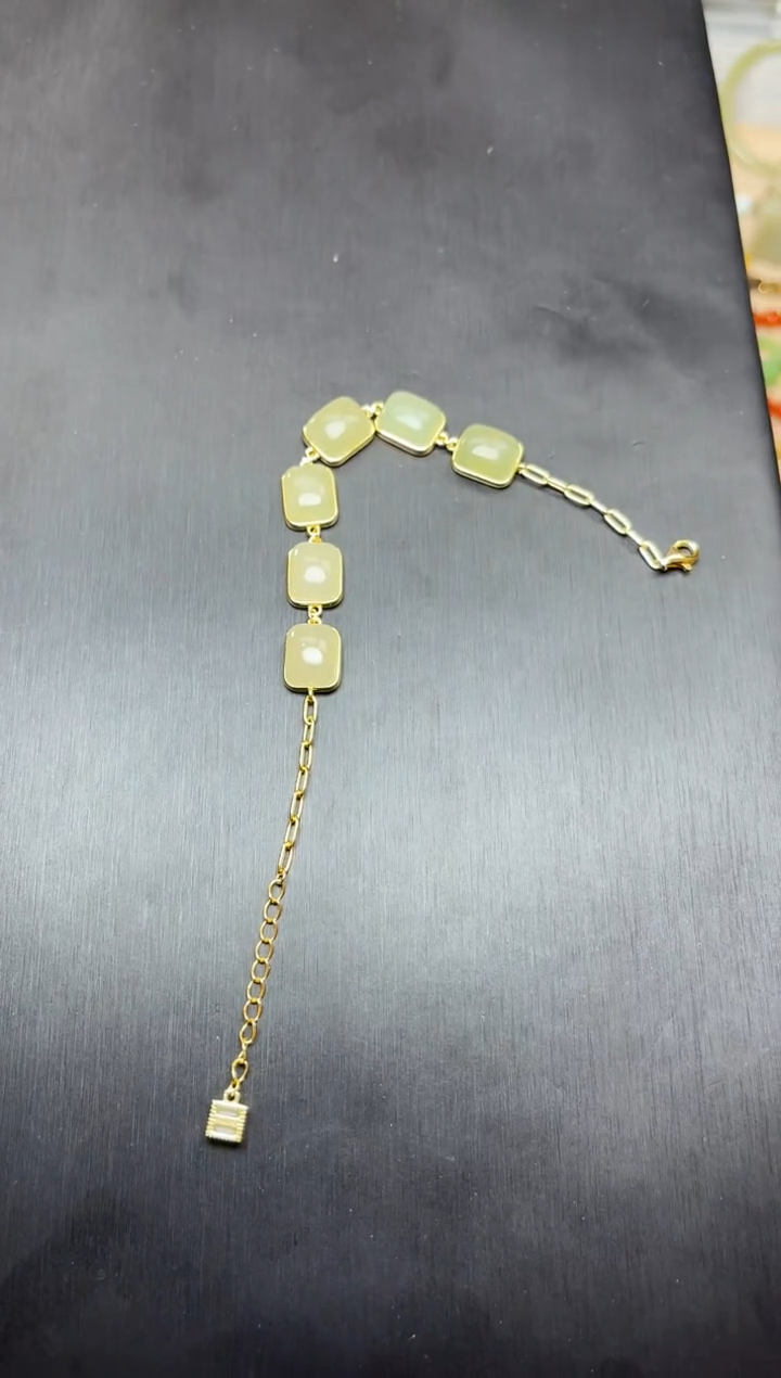 手链银S925镶嵌和田玉06晴水无事牌手链