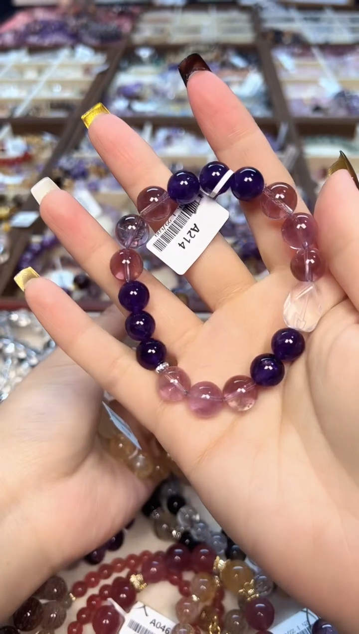【闪购商品】水晶手链未镶嵌A214天然紫水晶多宝