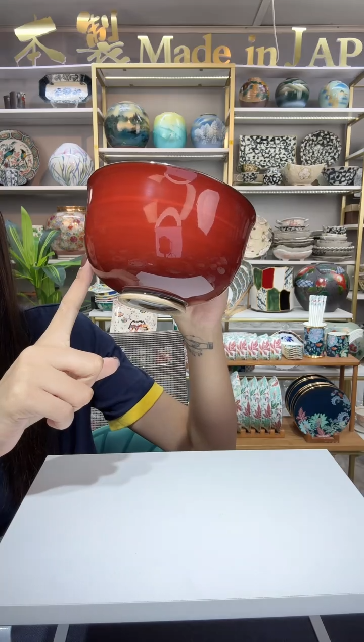 陶瓷有田烧内卷十草小丼碗13cm-红色一只