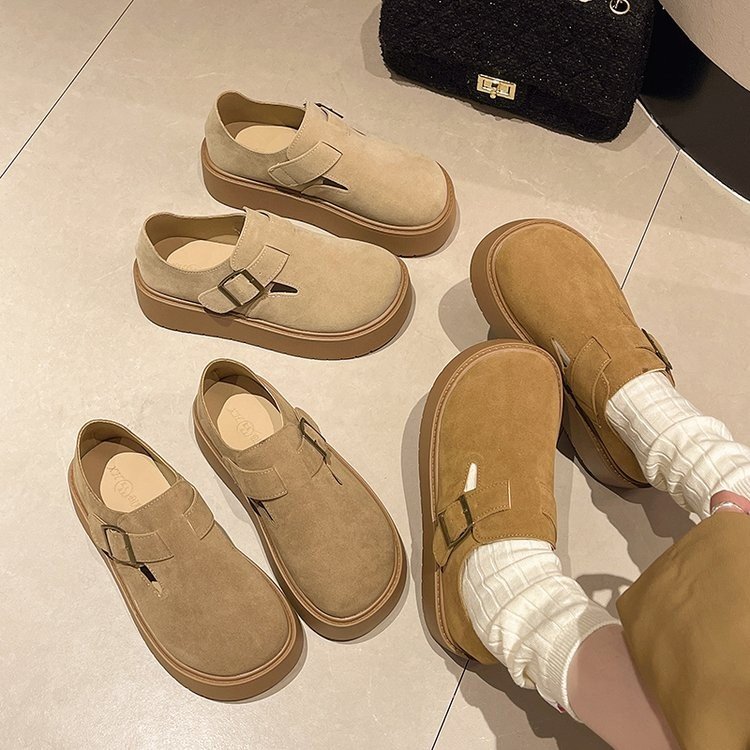 复古全包勃肯鞋女2024秋季新款厚底松糕百搭增高一脚蹬乐福单鞋子