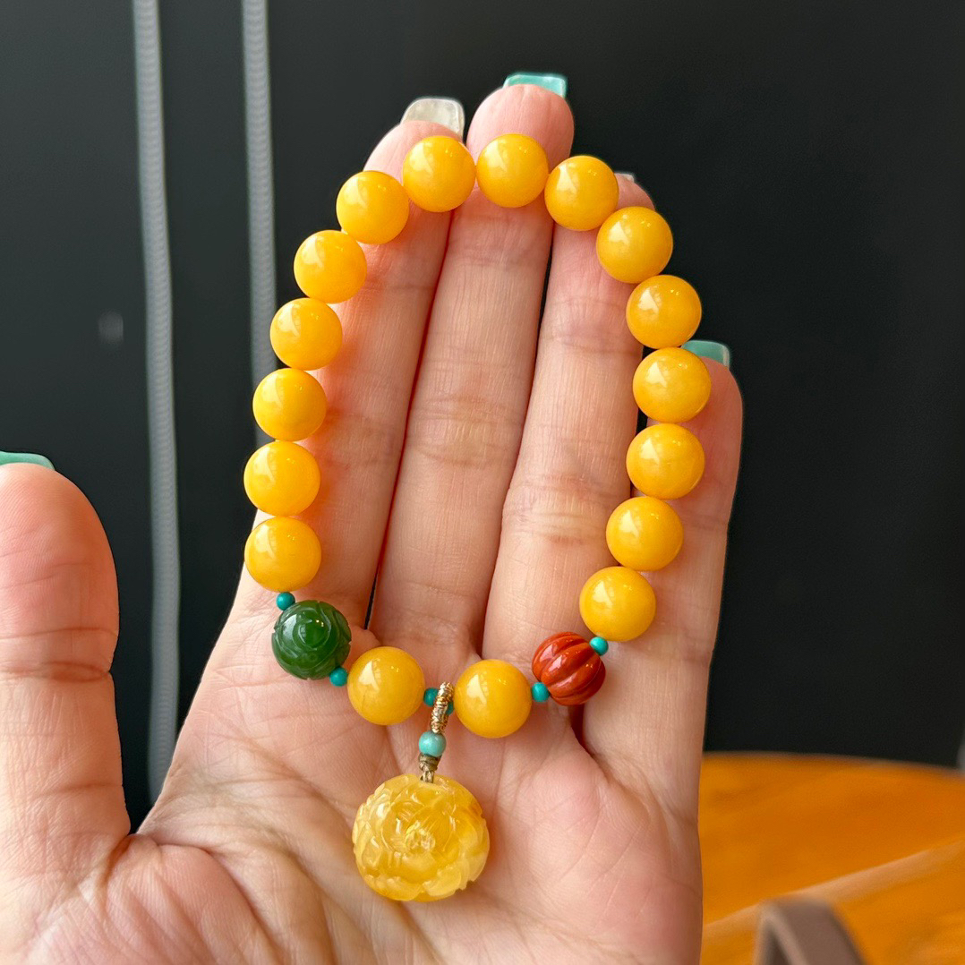 天然原矿老蜜蜡手串鸡油黄女款手串手链时尚百搭9mm多样性发一