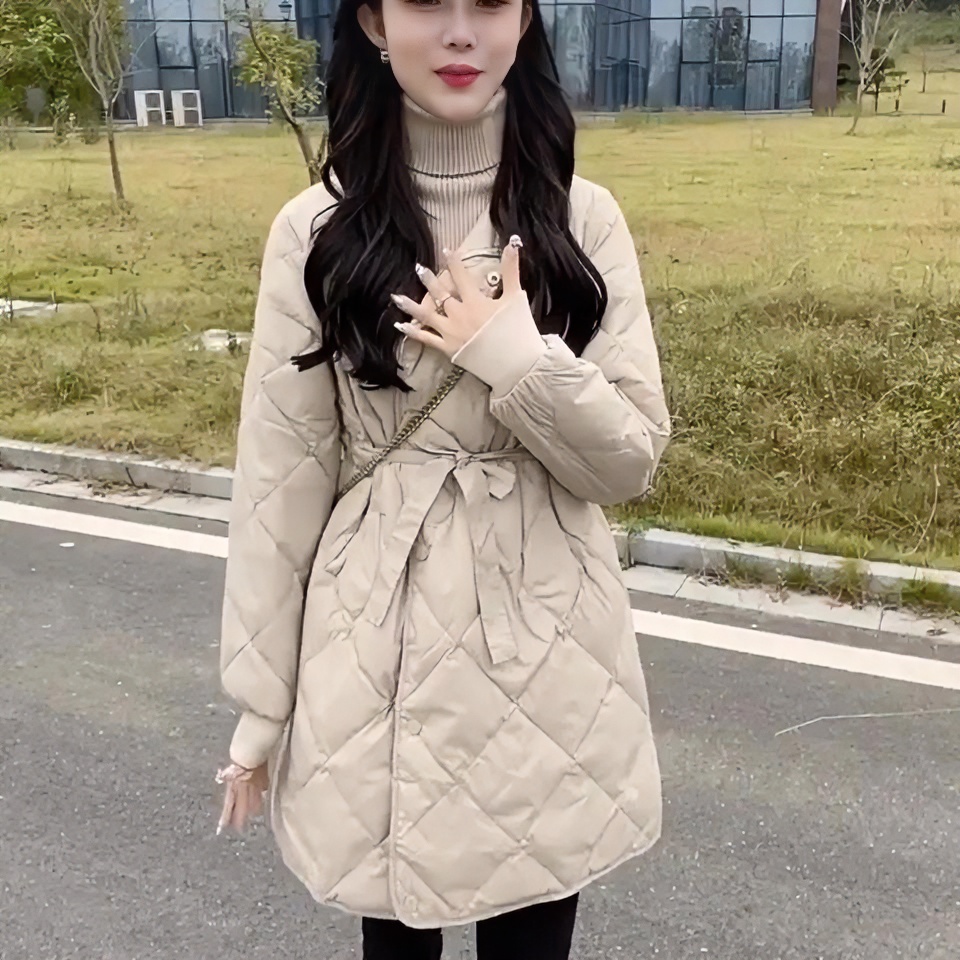 棉衣秋冬款冬季棉服新款棉袄中长款加厚夹棉设计感小众菱格时尚爆