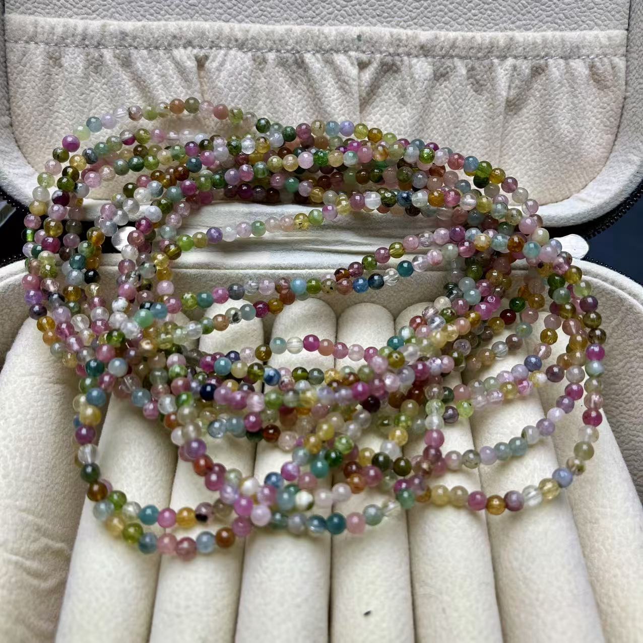 6876轻奢珠宝天然碧玺多圈手链碧玺手链彩色女士时尚珠珠手作首饰