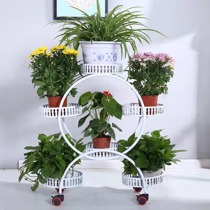 绿萝花盆架客厅阳台花架子室内家用花架置物架铁艺多层带轮落地式
