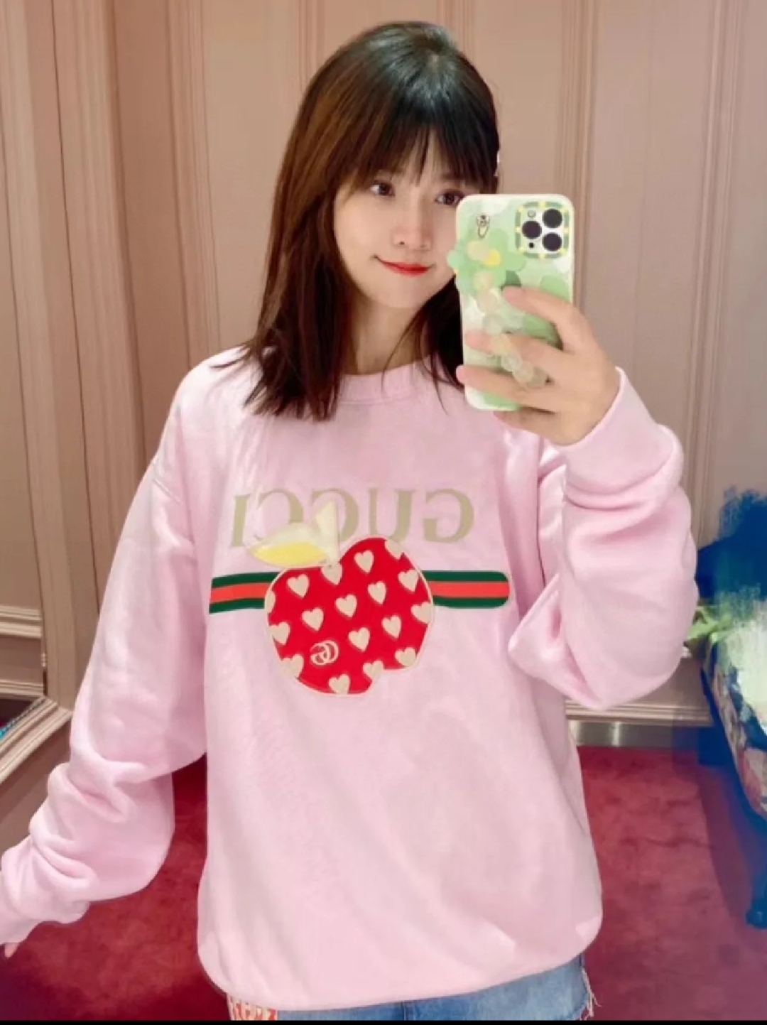 99新 GUCCI/古驰  粉色新款苹果卫衣 公价8400 S码
