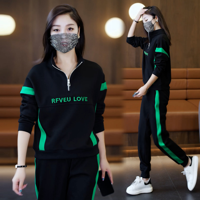 2025春秋新款女装时尚立领卫衣休闲套装韩版洋气拼接显瘦运动套装