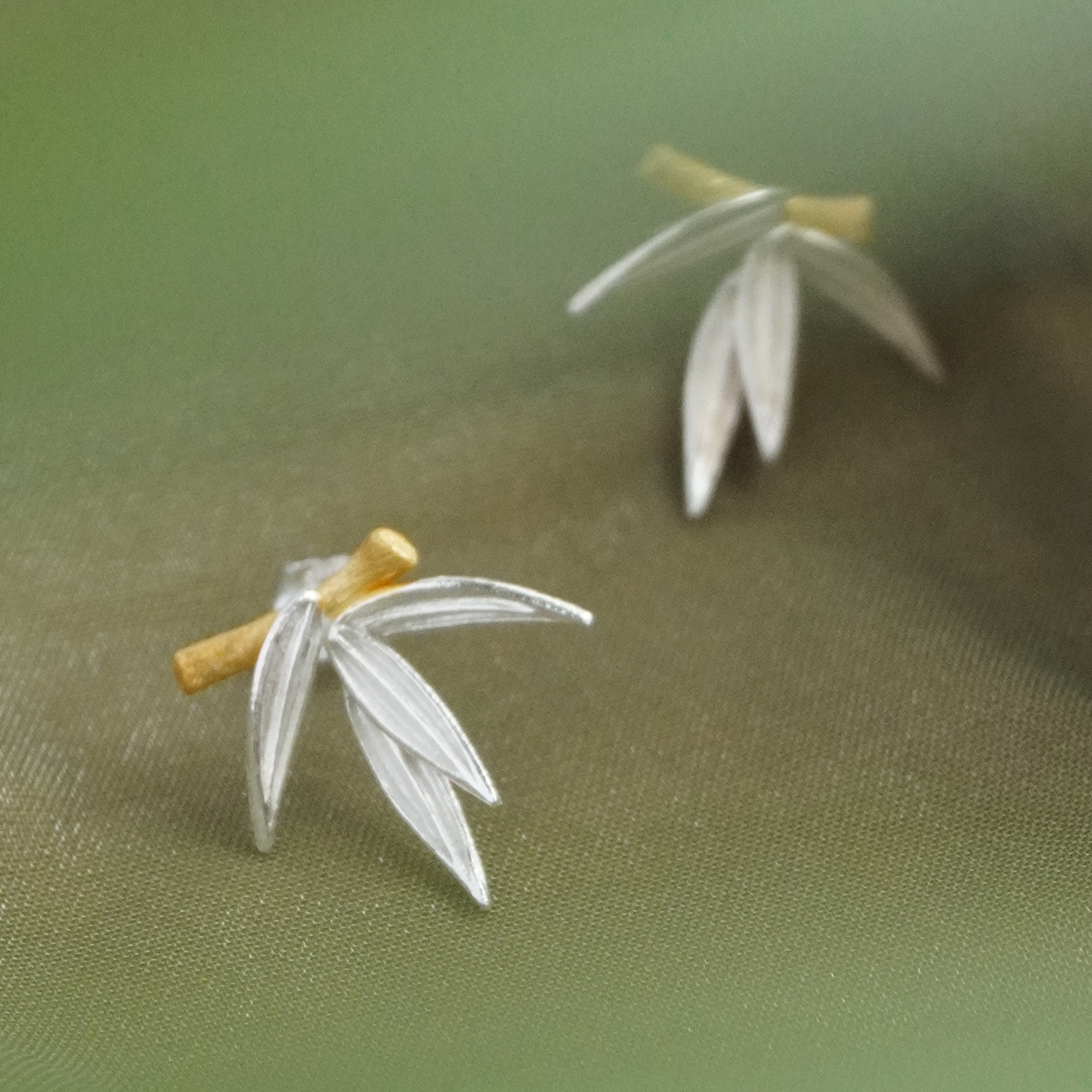 925银耳饰 拉丝系列「风拂竹叶」国风植物国潮纯简约古风气质银耳钉