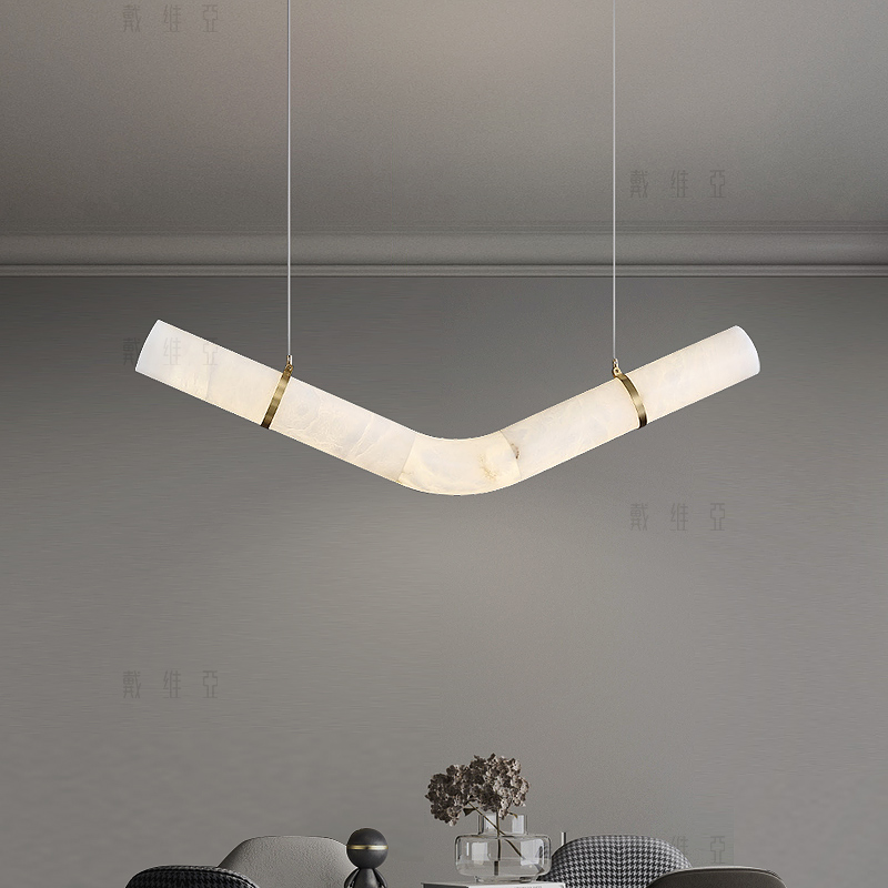 现代简约餐厅全铜云石吊灯后现代设计师轻奢吧台茶室样板间装饰灯