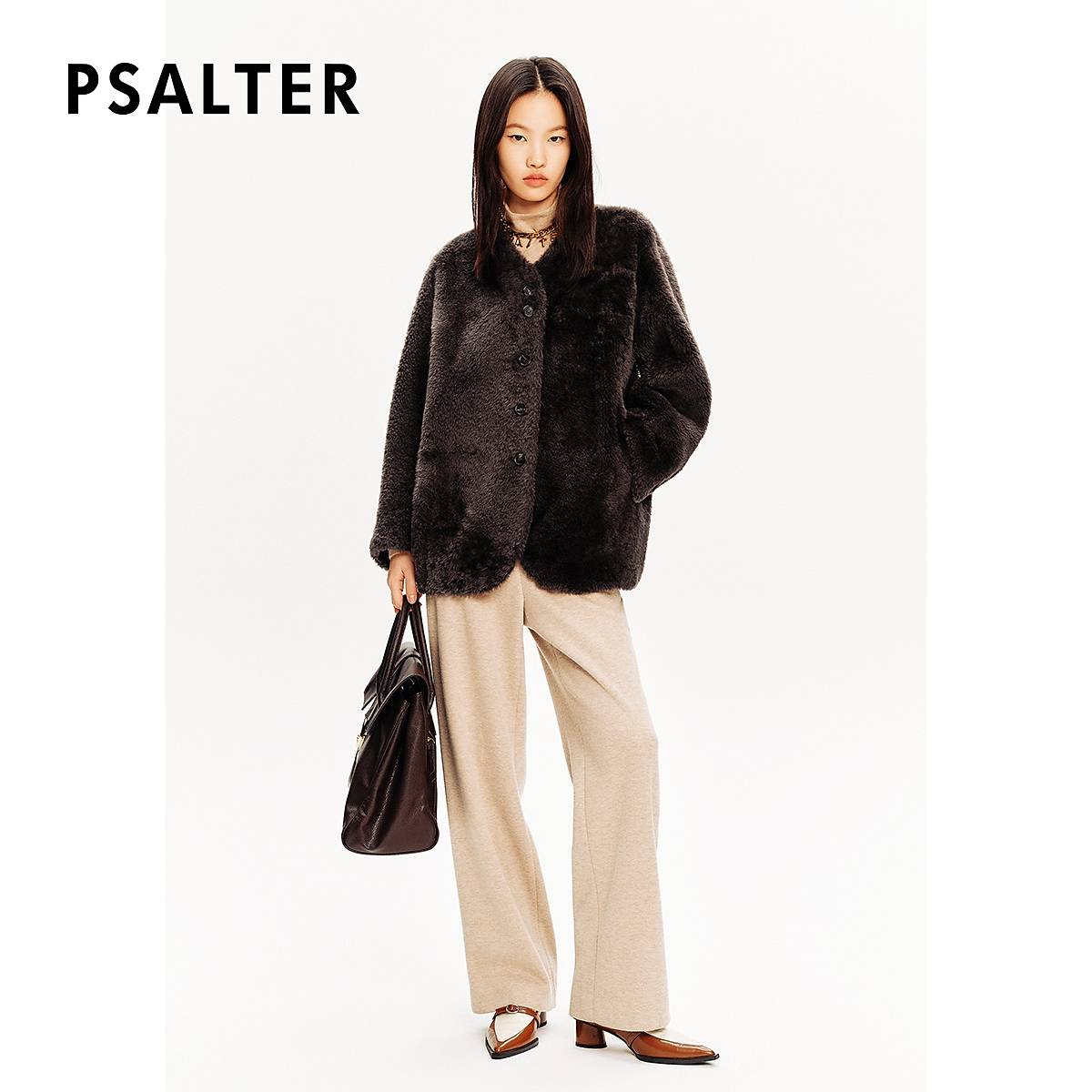 【暖系流光】PSALTER诗篇2025年皮毛一体小三角羊毛革皮草外套冬款