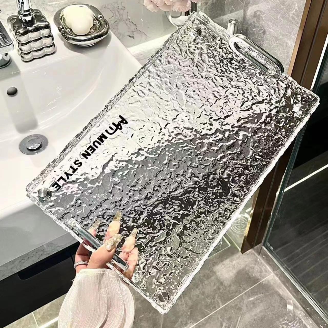 【kiki专属】高级感轻奢亚克力托盘家用客厅放水杯茶盘长方形盘子