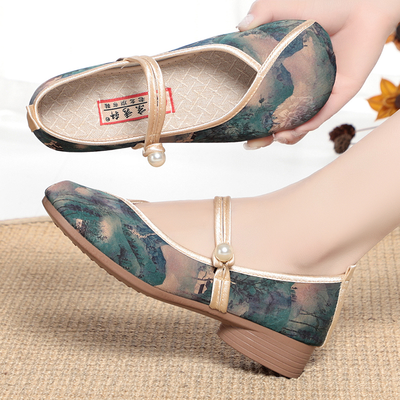 老北京布鞋女单春夏秋季透气软底复古妈妈鞋民族风浅口中国风古风