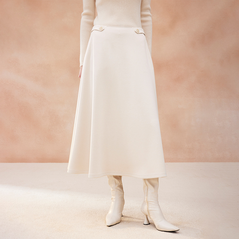 寺山文也 昔瑾/羊毛双面针织简约长款高腰A字半身裙女秋冬