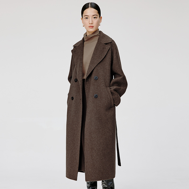 寺山文也 华胥/880g澳洲双面呢通勤休闲长款翻领气质洋气大衣冬女