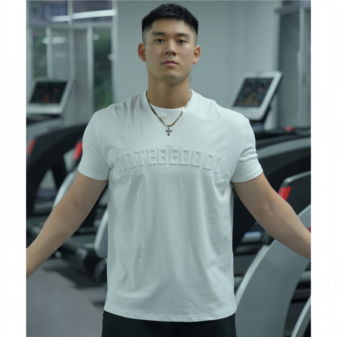 夏季男士休闲运动短袖健身训练宽松透气小领口收袖口半袖圆领T恤