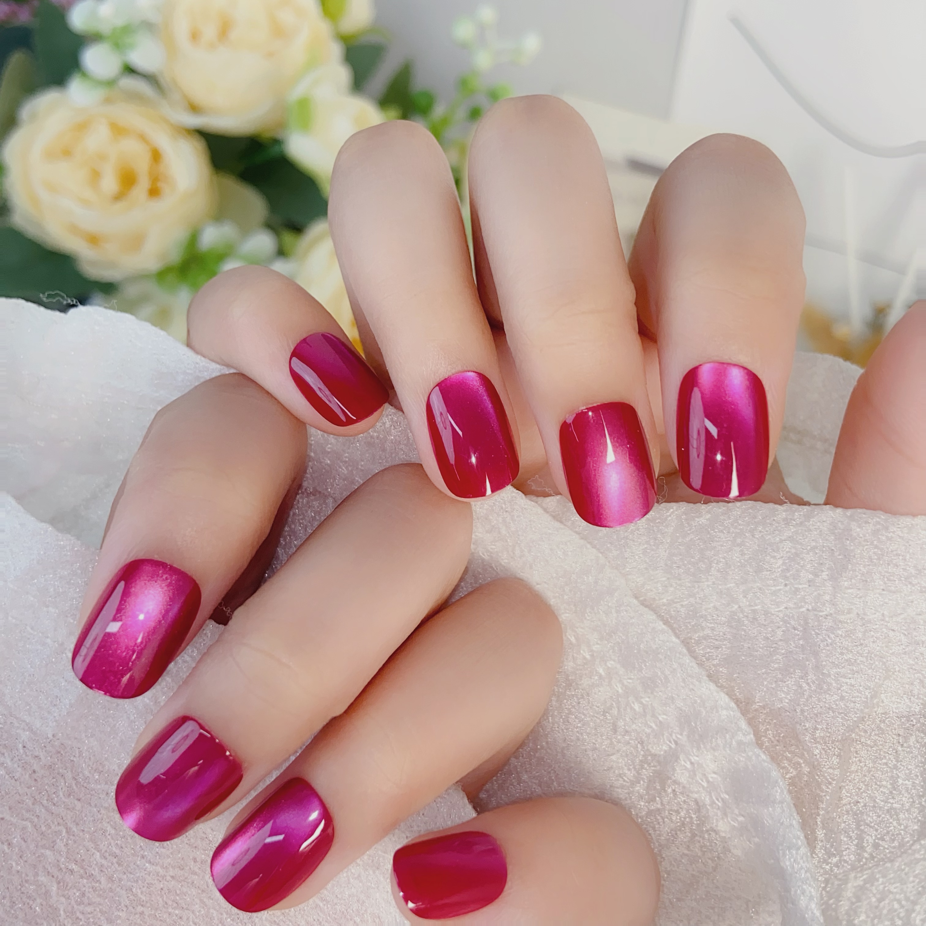 穿戴甲网红火龙果玻璃珠猫眼时尚短圆美甲片可拆卸成品【30片】-596