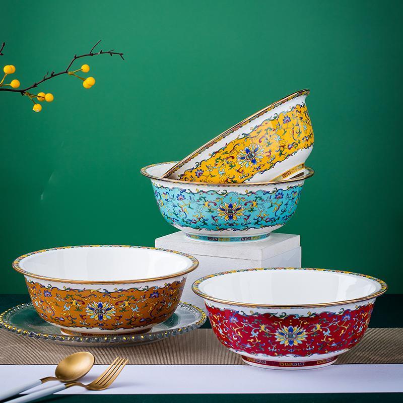 【汤碗】景德镇高档骨瓷金边珐琅彩缠枝福9英寸家用大容量大汤盆   