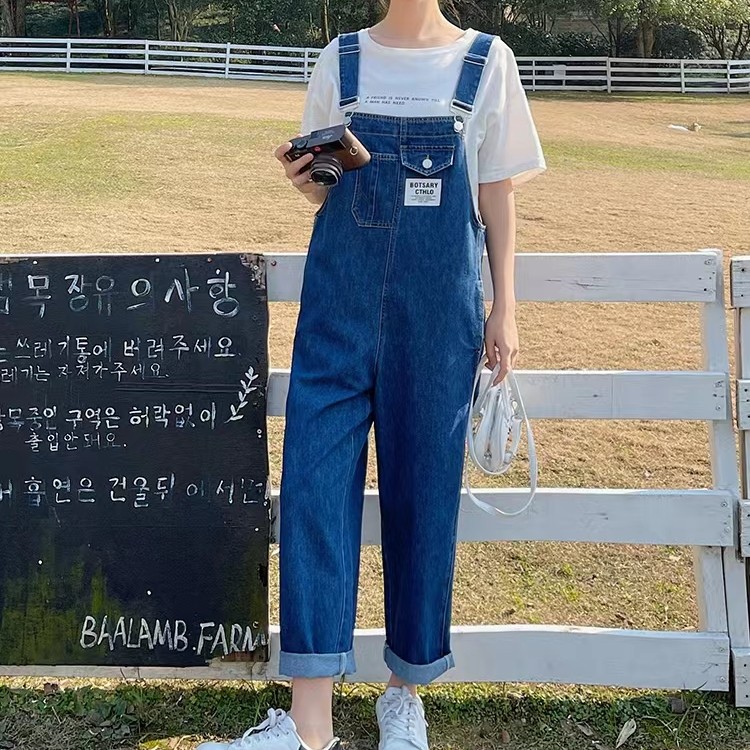编码176-180直筒显瘦时尚韩版背带连体牛仔裤【乐物汇】
