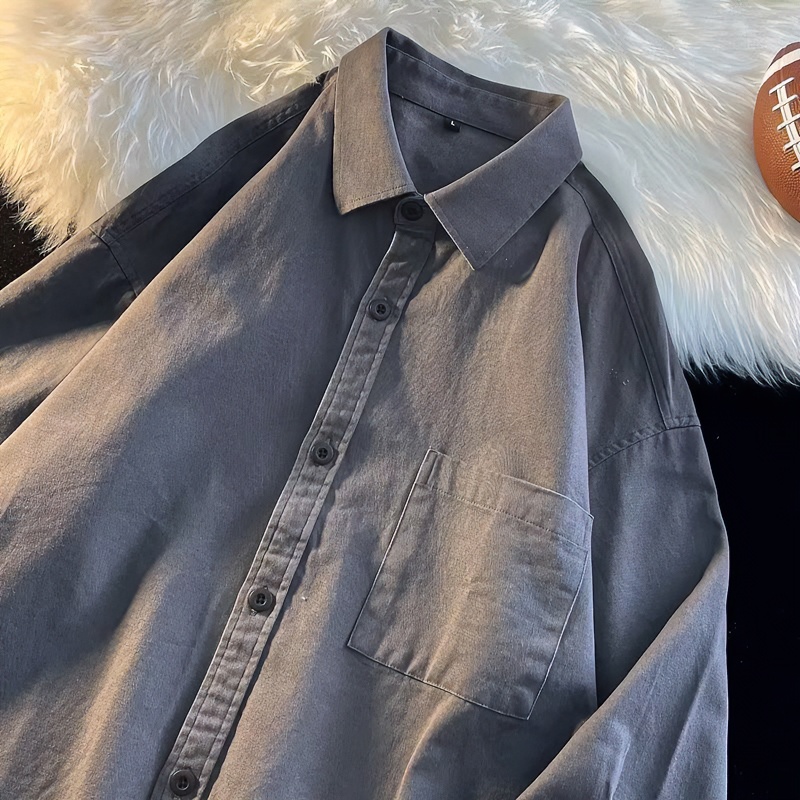 日系打底白衬衫男长袖美式休闲叠穿内搭纯棉衬衣外套秋季ins百搭