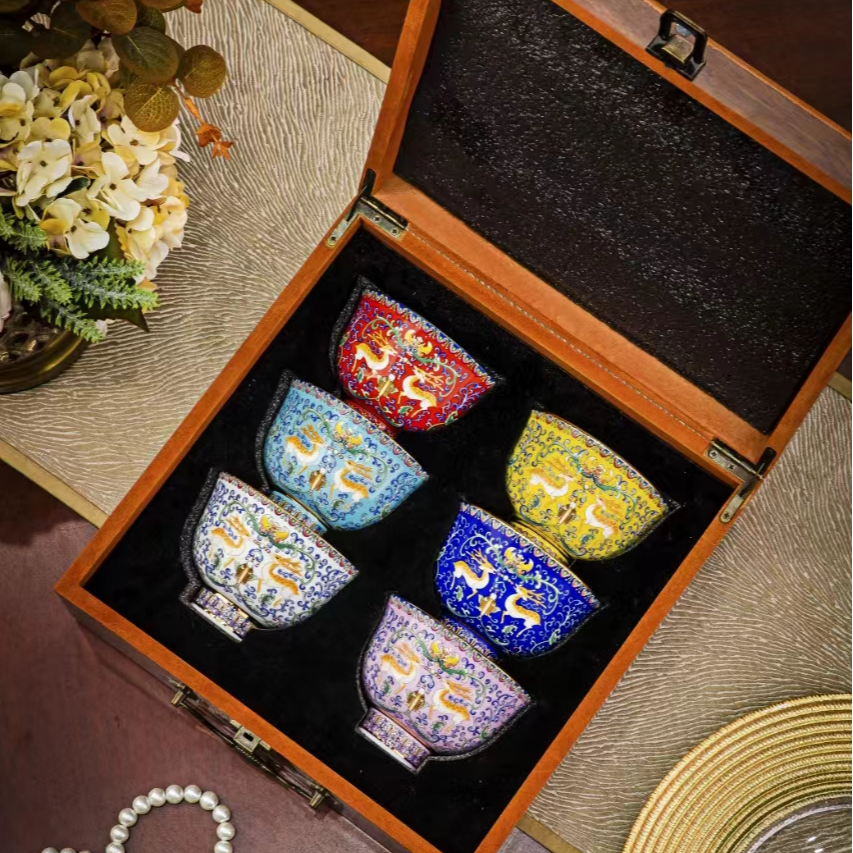 景德镇陶瓷藏族酥油茶碗米饭碗甜品碗家用小汤碗珐琅彩盒装礼盒装