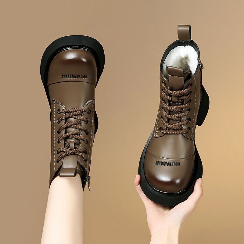 雪高帮地靴皮毛一体马丁靴女2023新款冬季加绒加厚底短靴棉靴