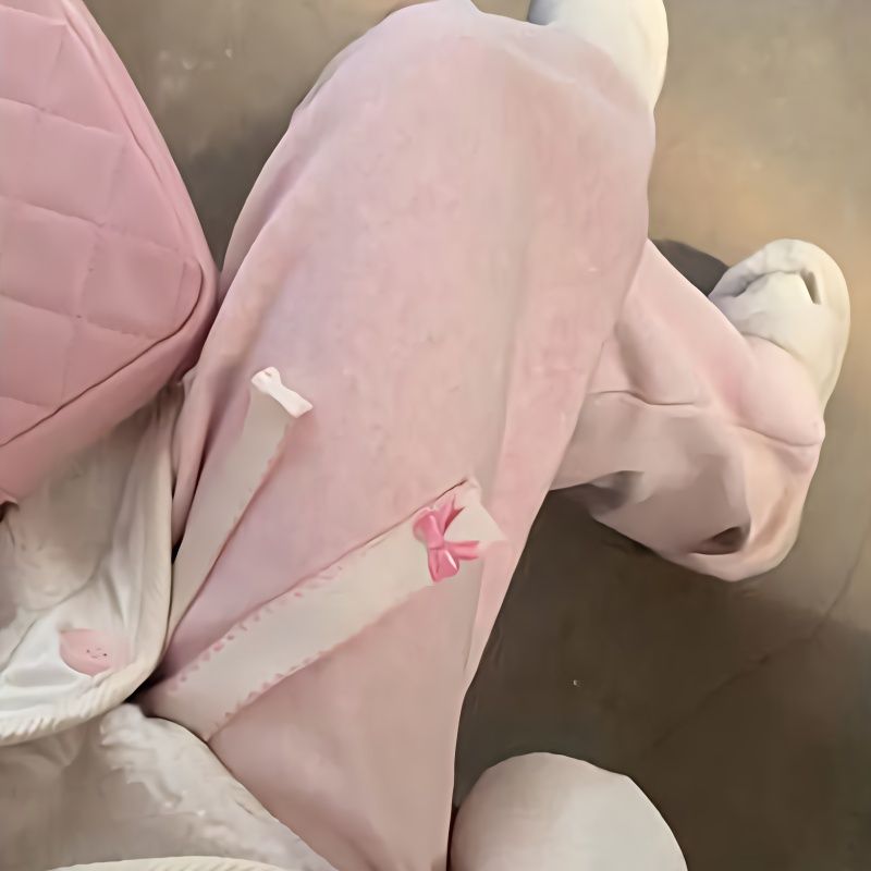 粉色裤子女秋冬2023新款软糯设计感小众运动直筒小个子休闲阔腿裤