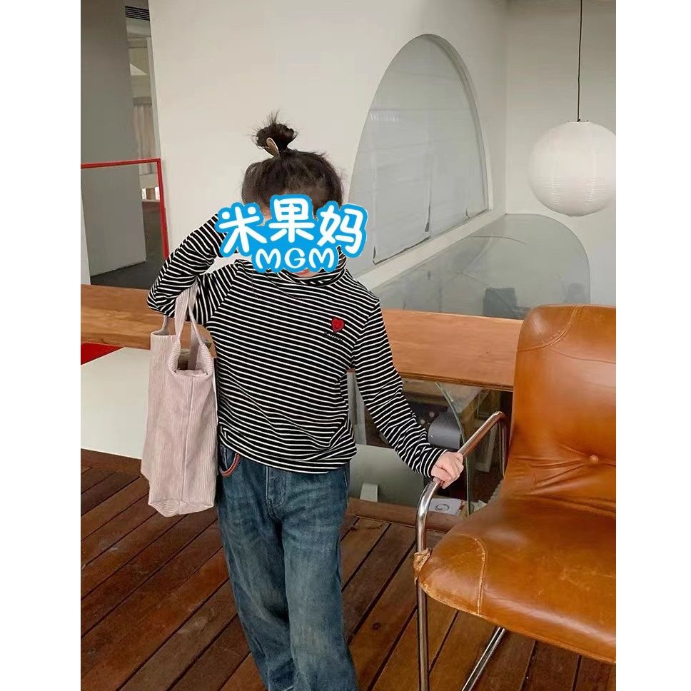 儿童2023冬季新款时尚一体绒高领条纹打底衫(不挑图案)D4527
