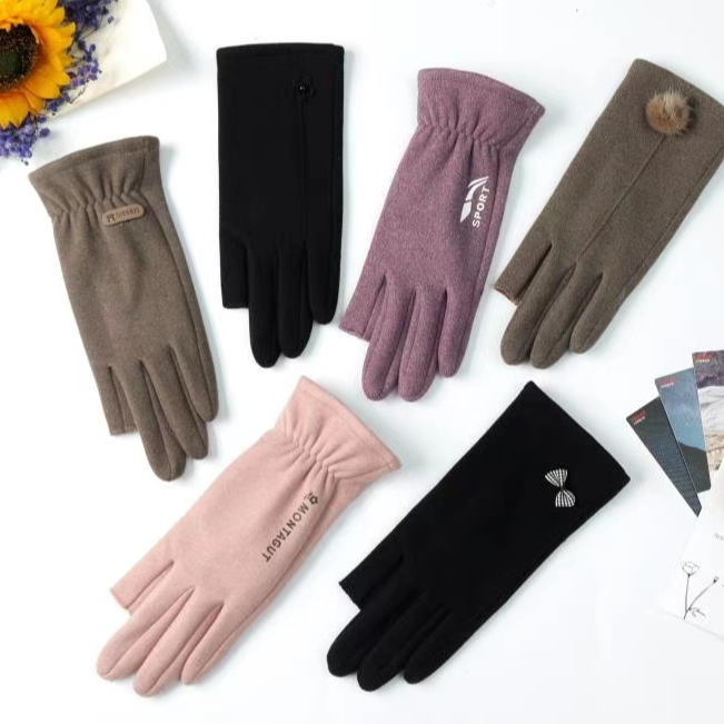 保暖无纺布手套女士秋冬季春秋薄款羊绒学生加绒加厚纯色韩版