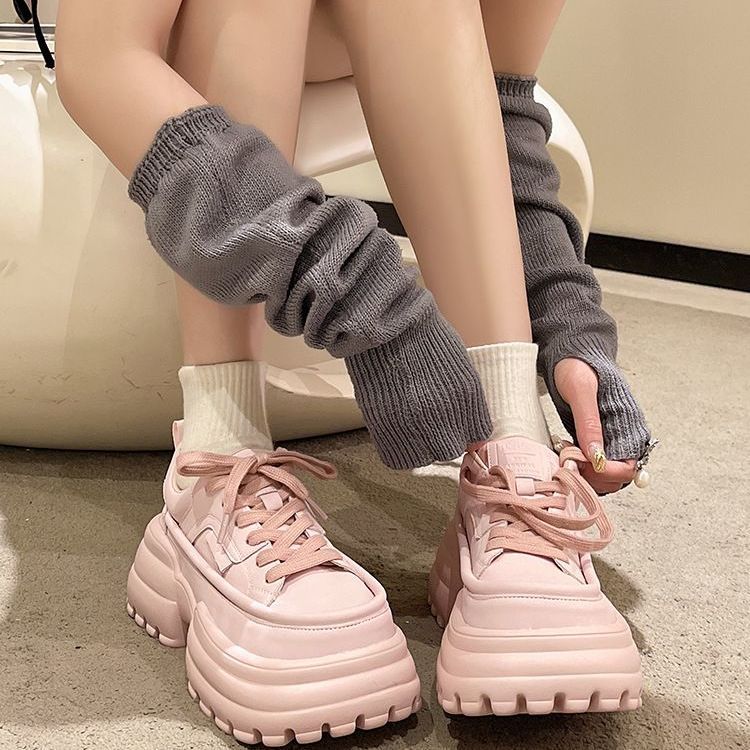 新款白色厚底老爹鞋女松糕方头休闲运动鞋增高小白鞋小个子女鞋