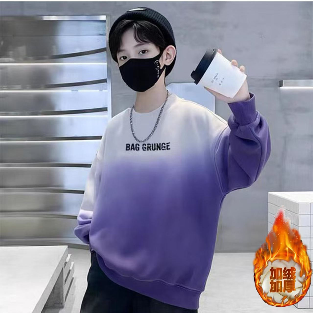 加绒男童上衣男孩B类潮流洋气童装男秋冬卫衣卡通风儿童宽松