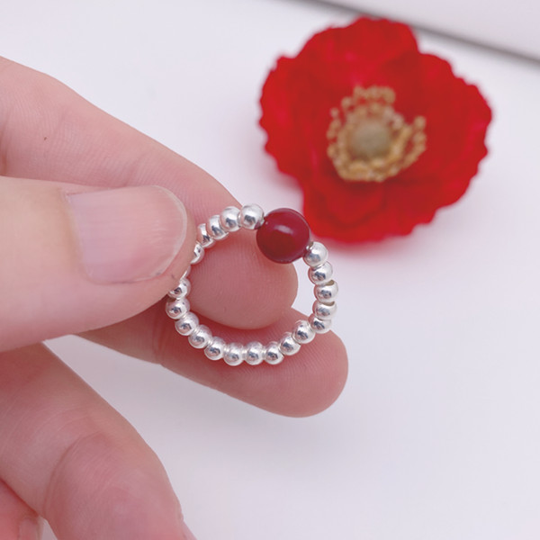 足银戒指 足银【珠珠弹力绳戒指】素款小米珠