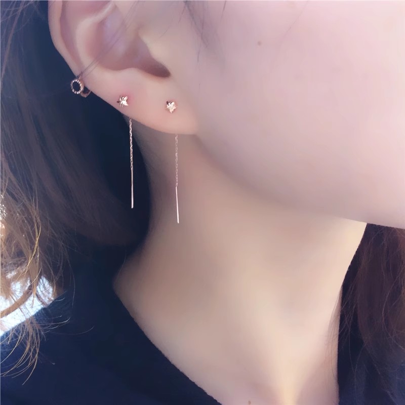 瑷菲尔珠宝14k玫瑰金五角星耳线闪亮星星耳线精致百搭简约