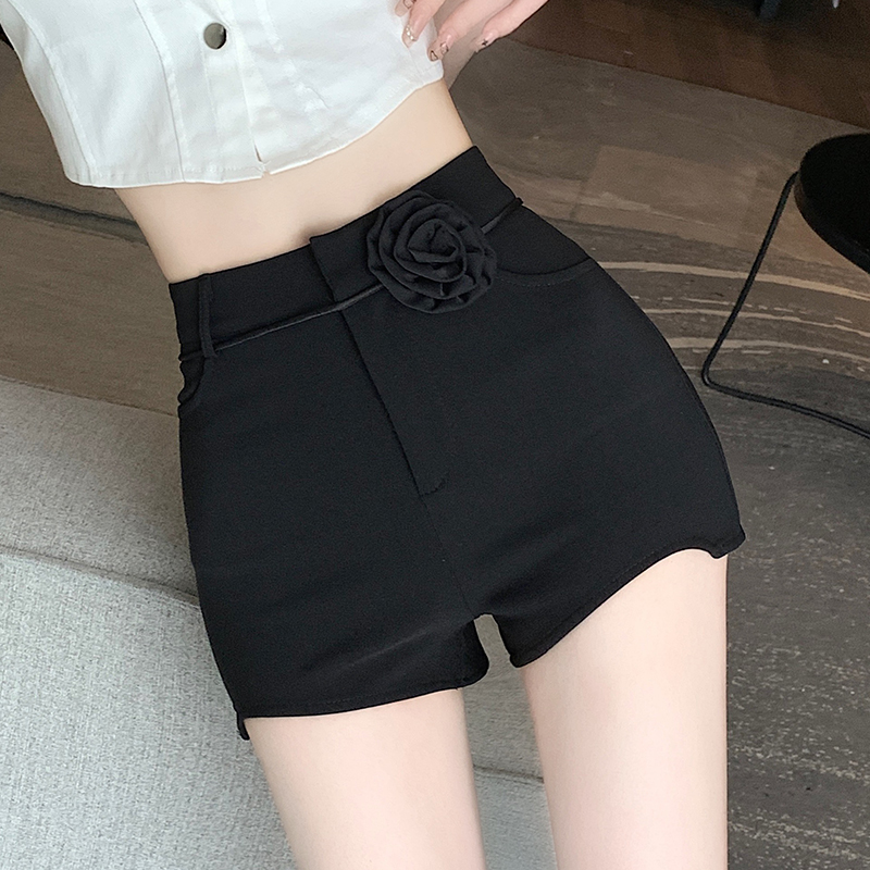 刘伊朵Y4603夏新款小香风立体花绑带弧形边气质名媛外穿短裤女