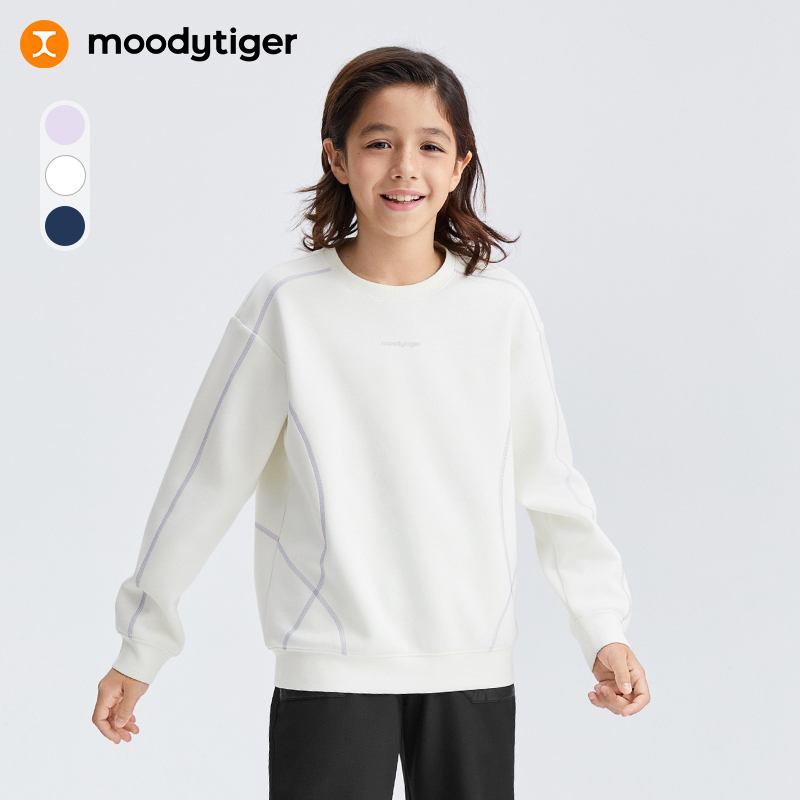 moodytiger儿童卫衣25春新款男女童运动休闲圆领长袖上衣51510307
