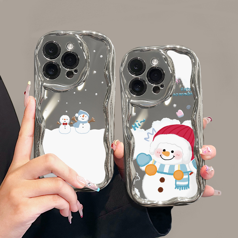 适用苹果15网红iPhone14手机壳13/12/11promax电镀卡通雪人保护套