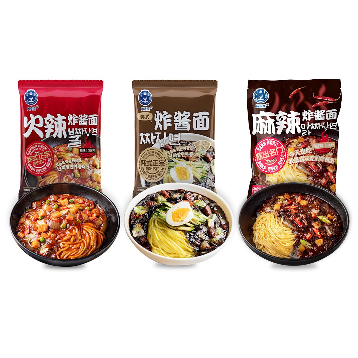 淘麦熊 韩式炸酱面 酱料浓郁 筋道好面3种口味  315g*3袋 【包邮】
