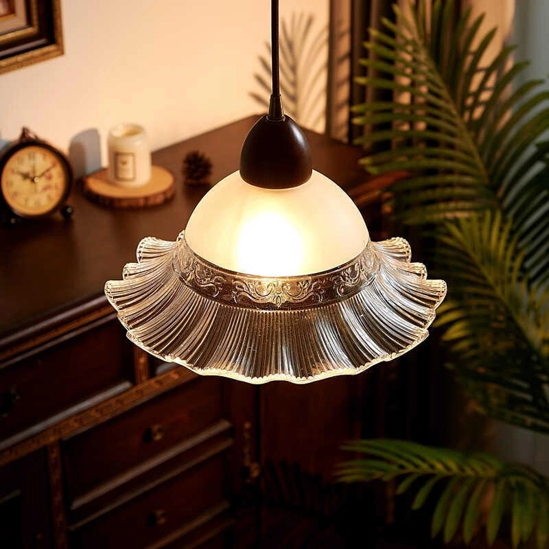 日式复古花苞餐厅吊灯美式中古老上海怀旧民宿玻璃实木卧室床头灯