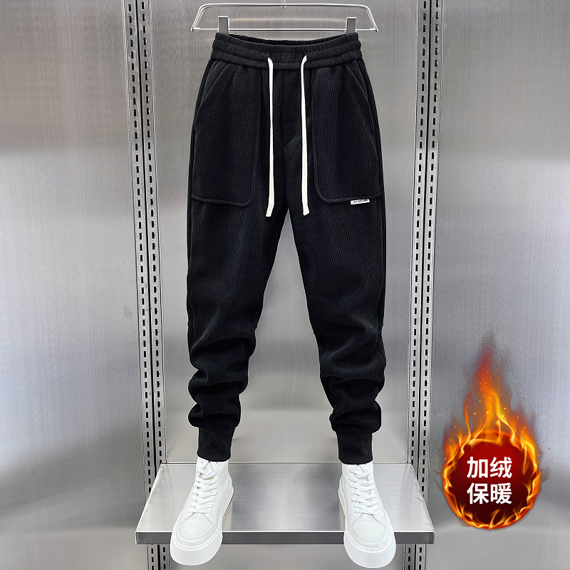 灯芯绒裤子男秋冬加绒加厚博澳绒休闲卫裤潮流百搭修身束脚运动裤