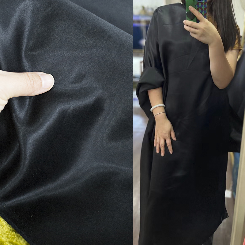 50姆米黑色净版重缎皮子香云纱100%桑蚕丝布料料真丝旗袍面料服装