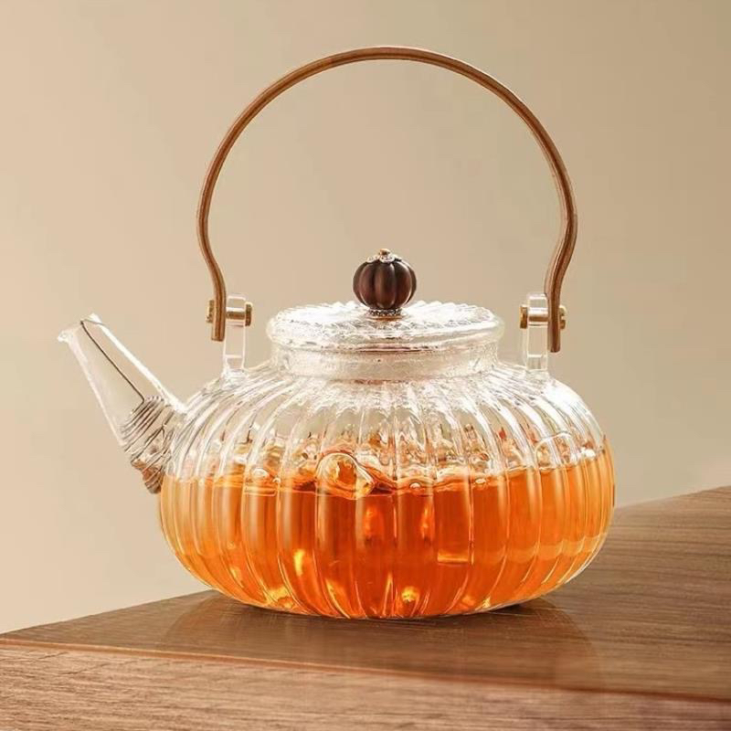 高硼硅玻璃泡茶壶煮茶壶花茶壶南瓜提梁壶耐高温家用泡茶