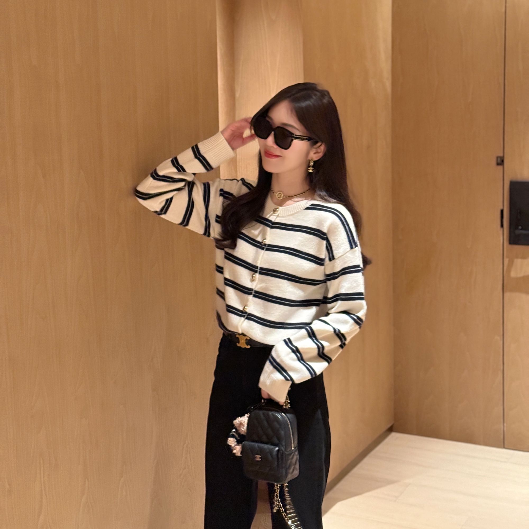 syna 自在闲日 宽松条纹针织开衫